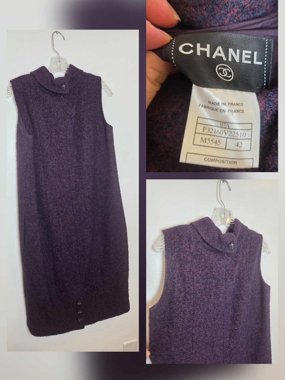 CHANEL Purple Wool Sheath Dress Cashmere Silk Designer Quiet Luxury EU 42